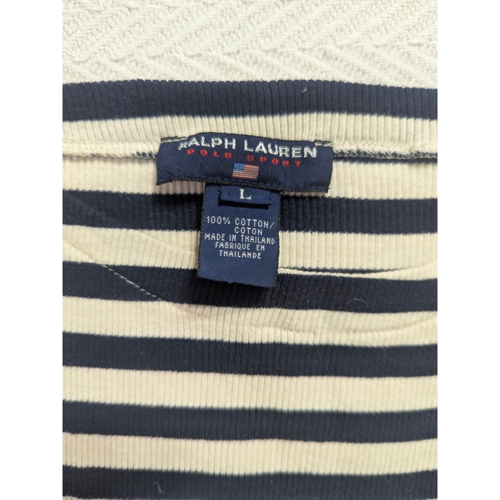 Ralph Lauren Polo Sport Womens L Navy Ivory Striped Rib Knit Sleeveless Tank Top - Picture 3 of 10